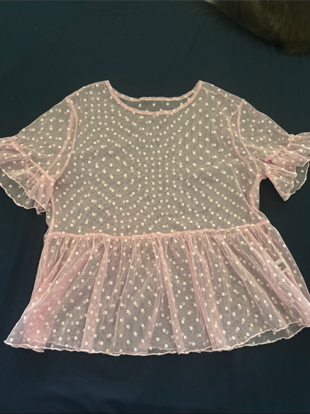 SHEIN Light Pink Swiss Dot Sheer Peplum Blouse